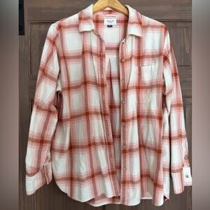 American Eagle Pink Rust Plaid Button-Up Shirt L